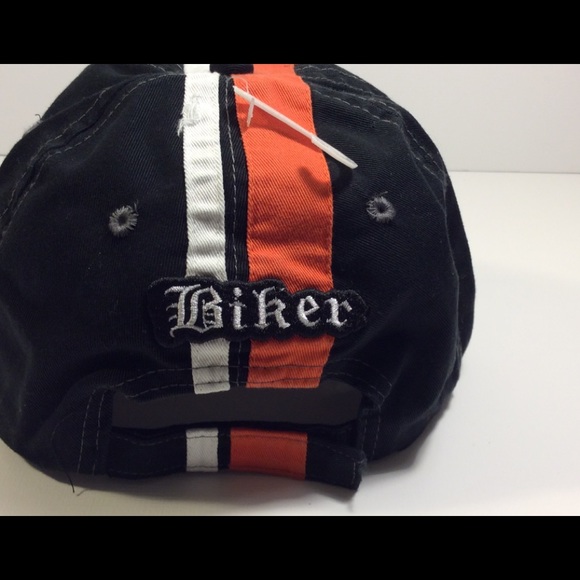 Motorcycle Biker Hat / Cap Black Tattered Stripes - Picture 2 of 5